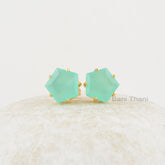 Aqua Chalcedony Studs Earrings - 925 Sterling Silver - Rose Gold Plated Studs - 11x11mm Prong Set Star - Gift For Her - Jewelry For Healing